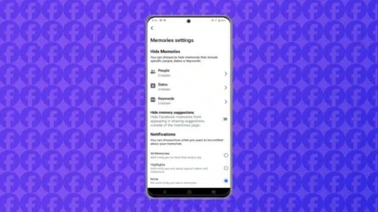 Facebook Memories Settings on Android,