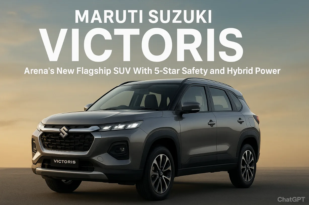 Maruti Suzuki Victoris SUV – 5-star Bharat NCAP, hybrid & CNG options, ADAS safety, premium design. Book now at ₹11,000