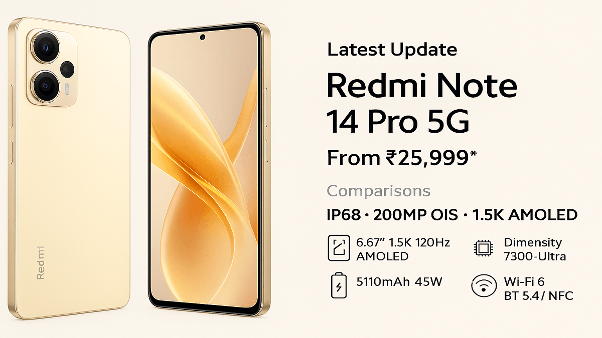 Redmi Note 14 Pro 5G (India): 200MP, IP68, 1.5K AMOLED under ₹26K